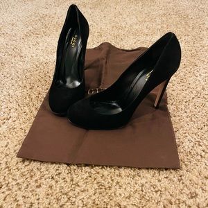 Gucci Kid Scamosciato Nero Black Suede Platform Heels Size 40